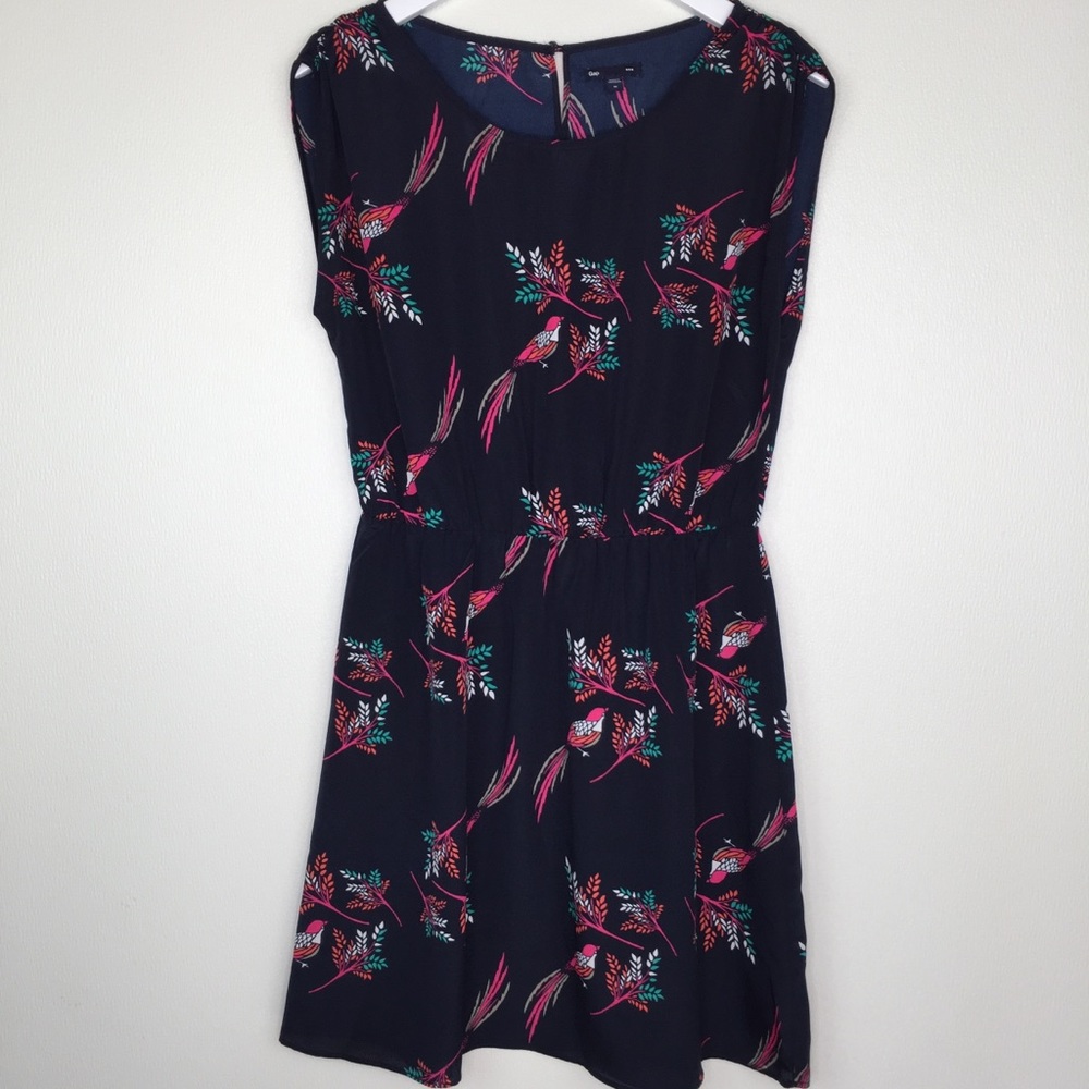 GAP Black Bird Print Dress Size Medium